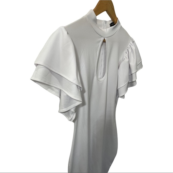 MOKORU WHITE RUFFLED DOUBLE TIERED SHORT SLEEVE BODY CON DRESS SIZE MEDIUM - Picture 9 of 16